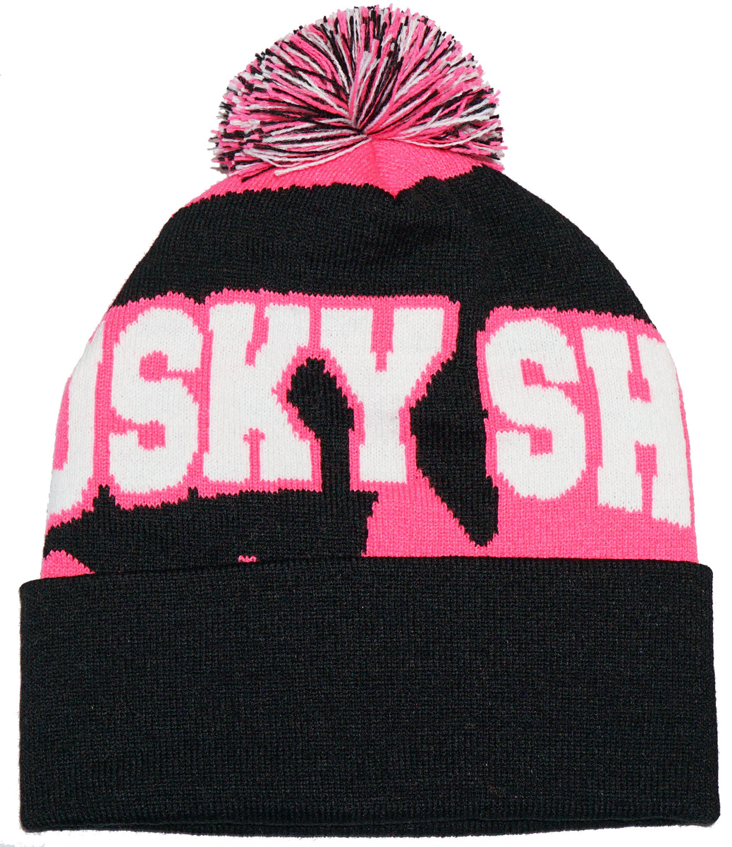 Black with neon pink puff ball beanie Today main image 4