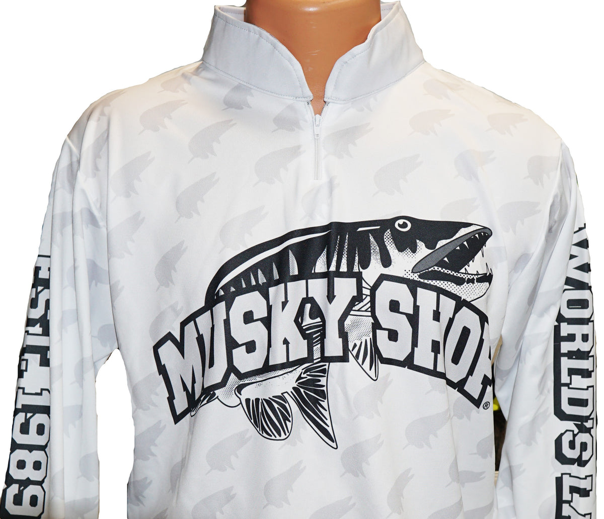 Musky Shop Long Sleeve Quarter Zip Shirt White Gray Black 3XL