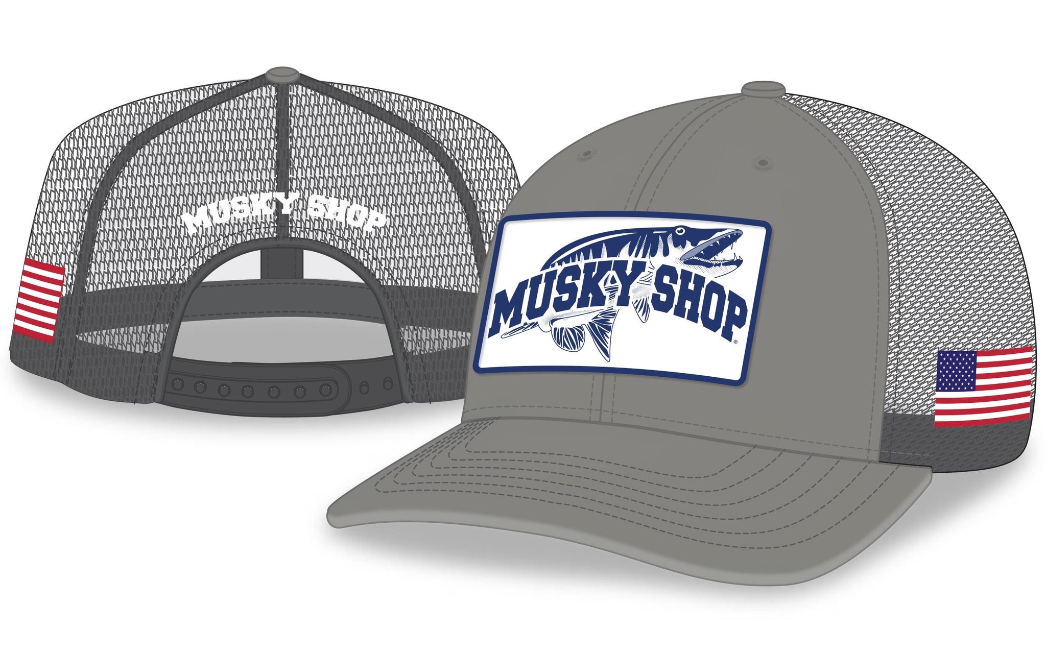 Musky Shop Gray/US Flag Mesh Cap-Steven Paul Signature Series