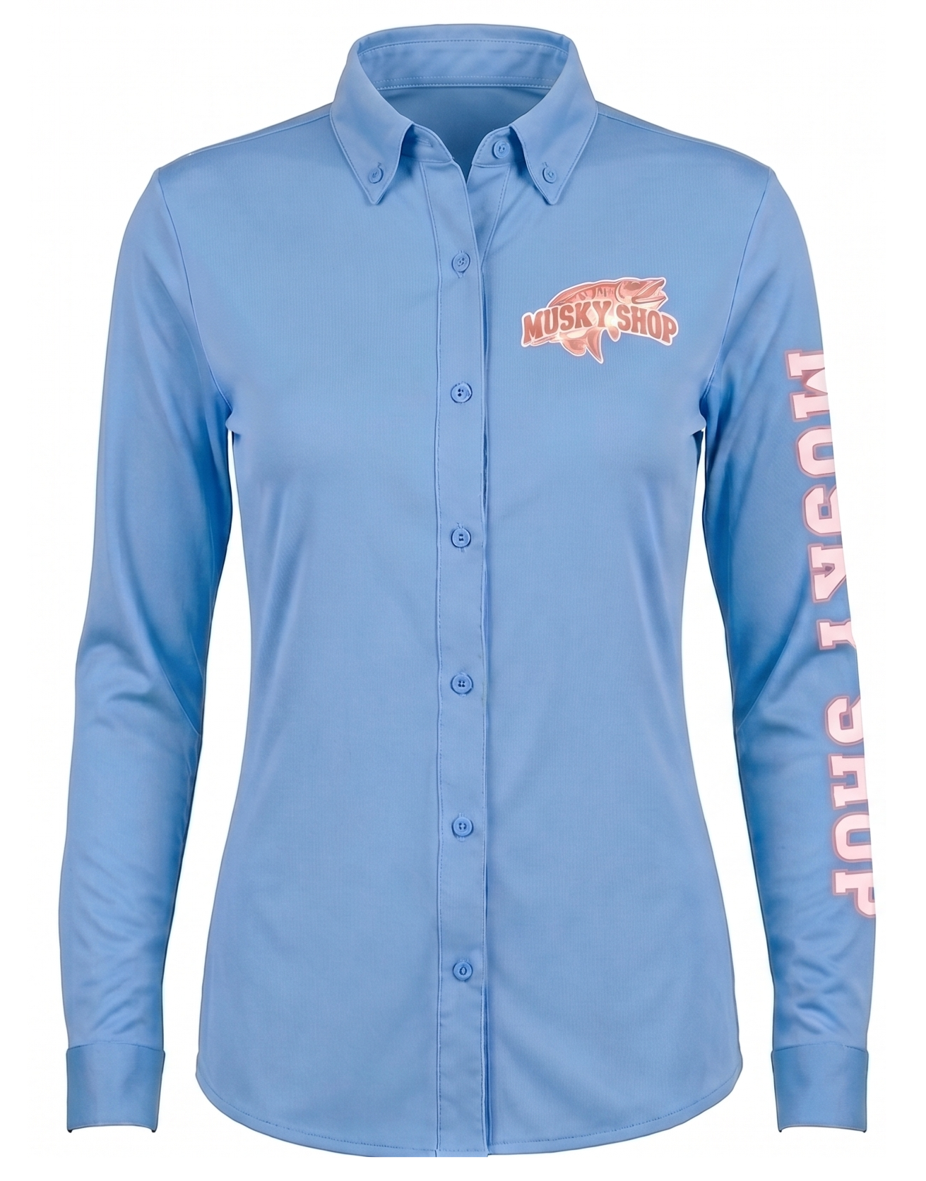 ladies long dress shirts Musky Shop Ladies Blue Pink Long Sleeve Fishing T-Shirt Large