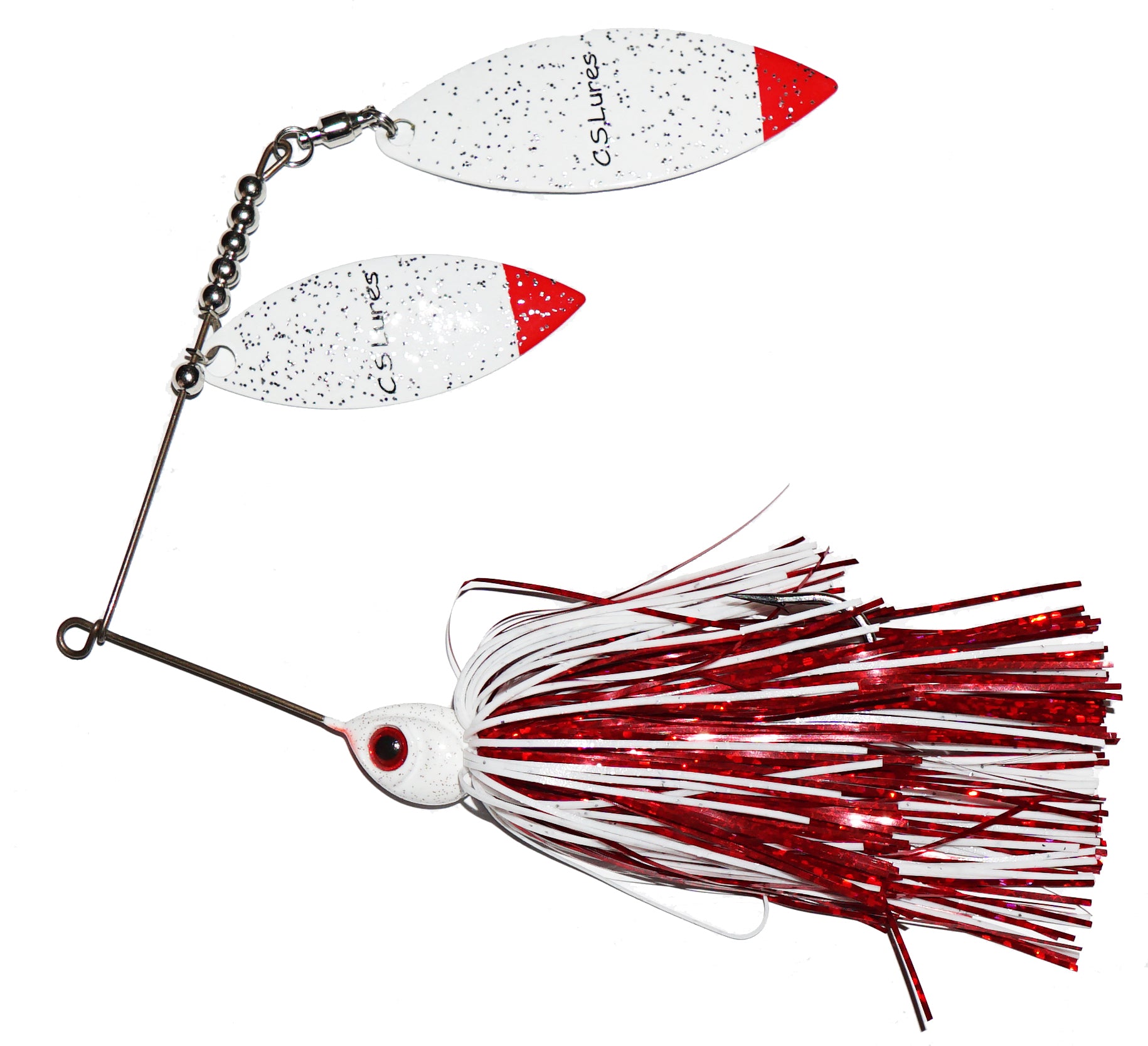 C.S. Lures 3/8oz Double Willow Spinnerbait 708 White/Red