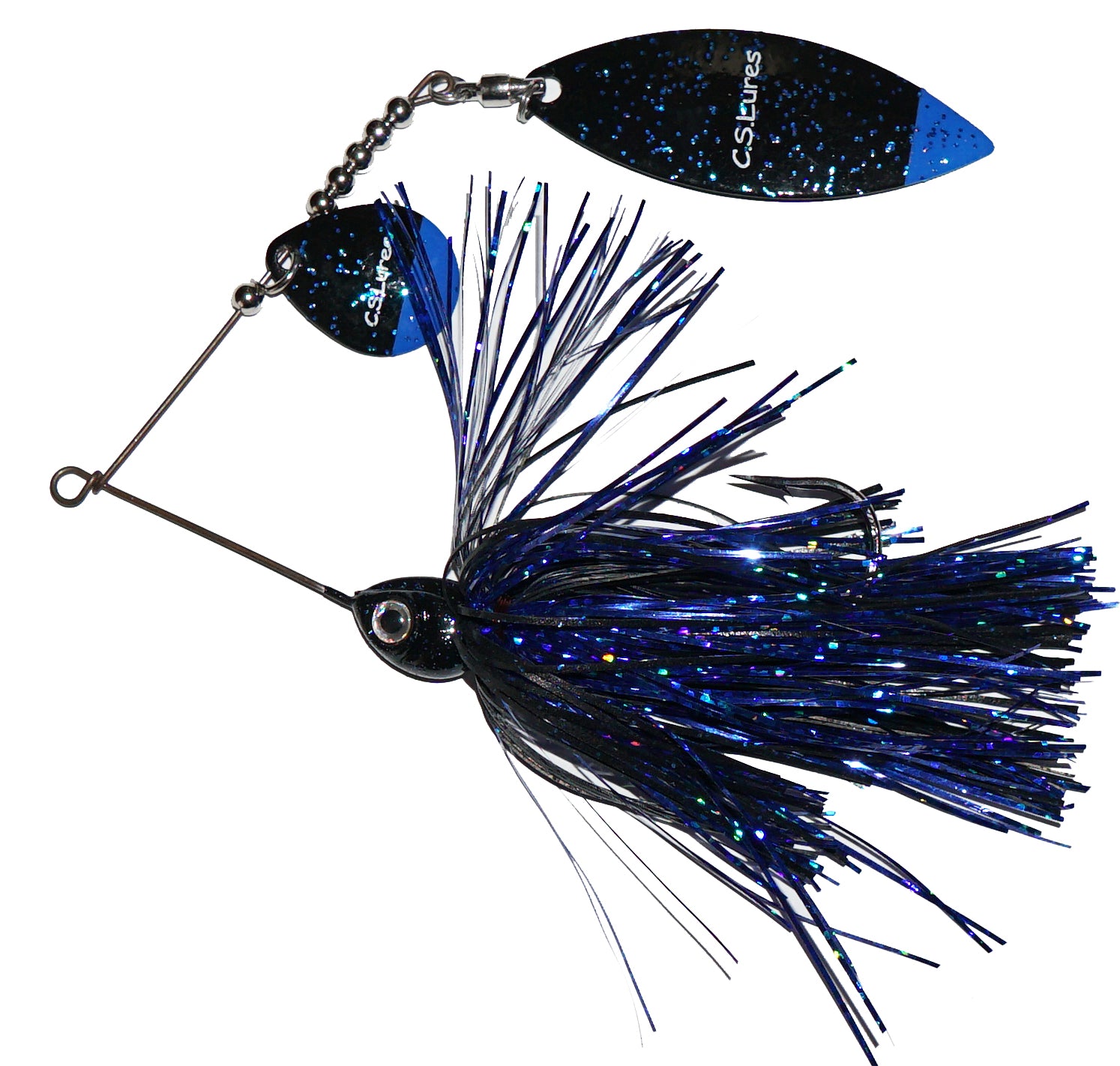 black and blue fishing lure C.S. lures 3/8oz Colorado Willow Spinnerbait 737 black/blue