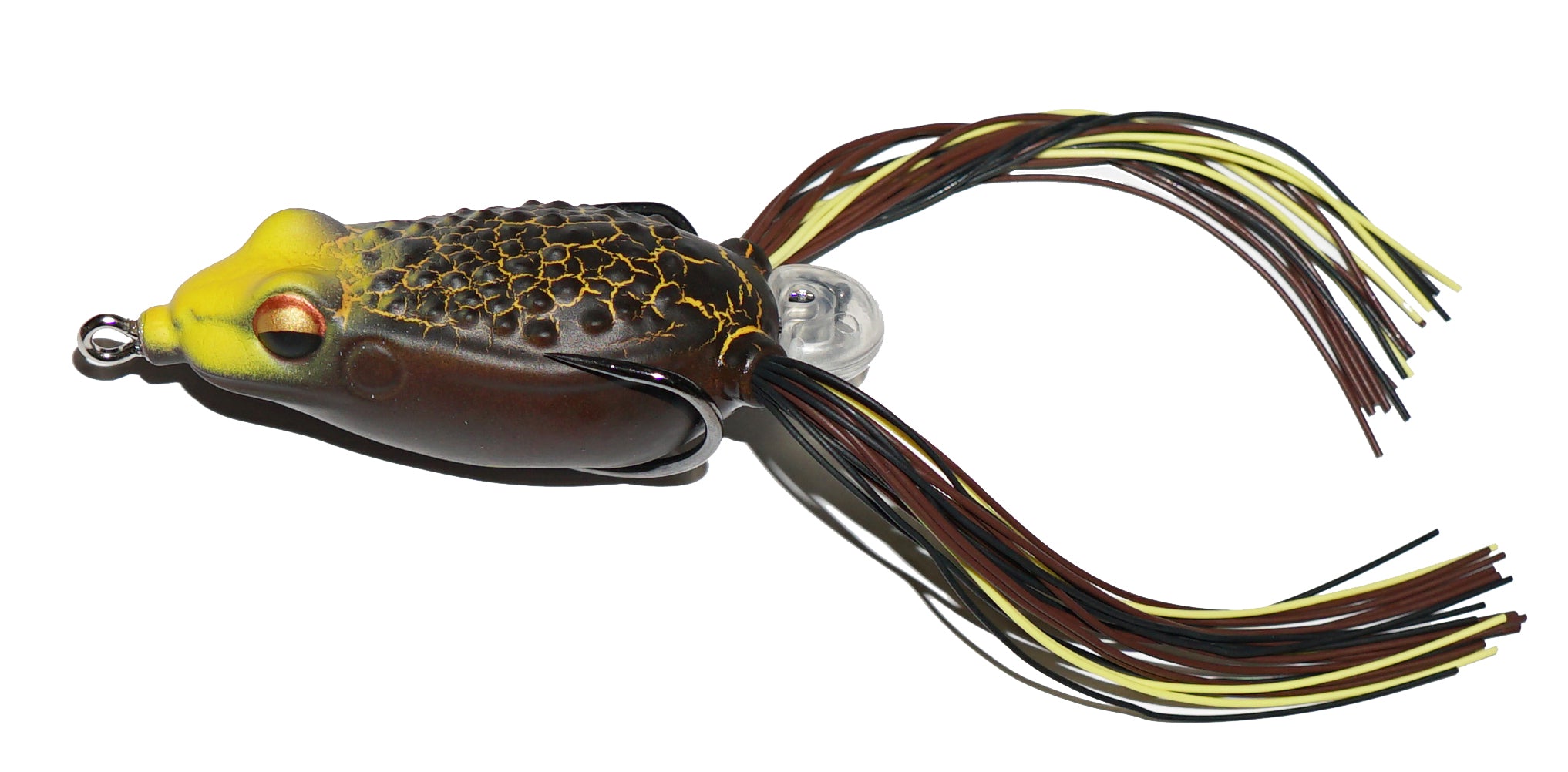 black frog fishing lure FishLab Rattle Toad Pro Brown Yellow