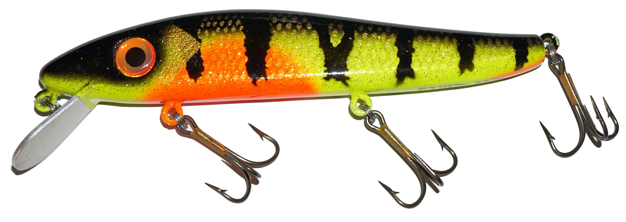 death spiral fishing lure Lee Lures 7.5" Death Pause Minnow Green Glitter Perch