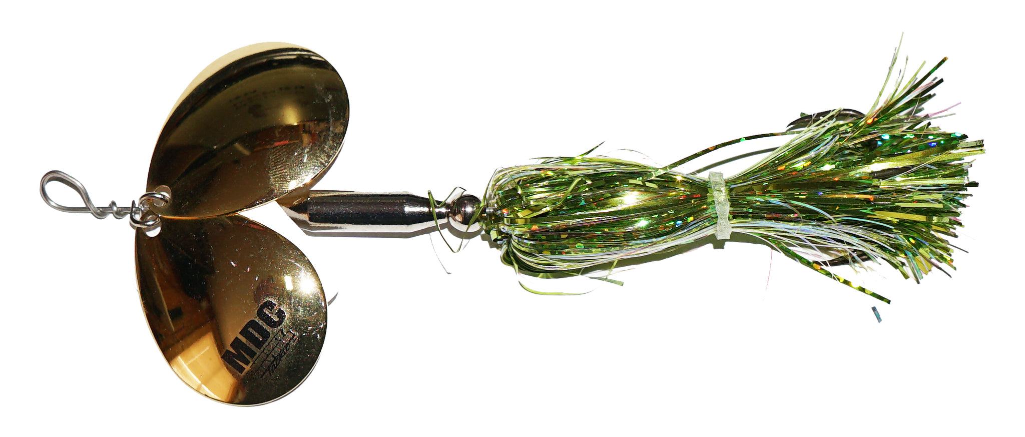 double cowgirl fishing lure Musky Mayhem Micro Chartreuse/Gold pike or muskies Musky Mayhem Double Cowgirl Lure