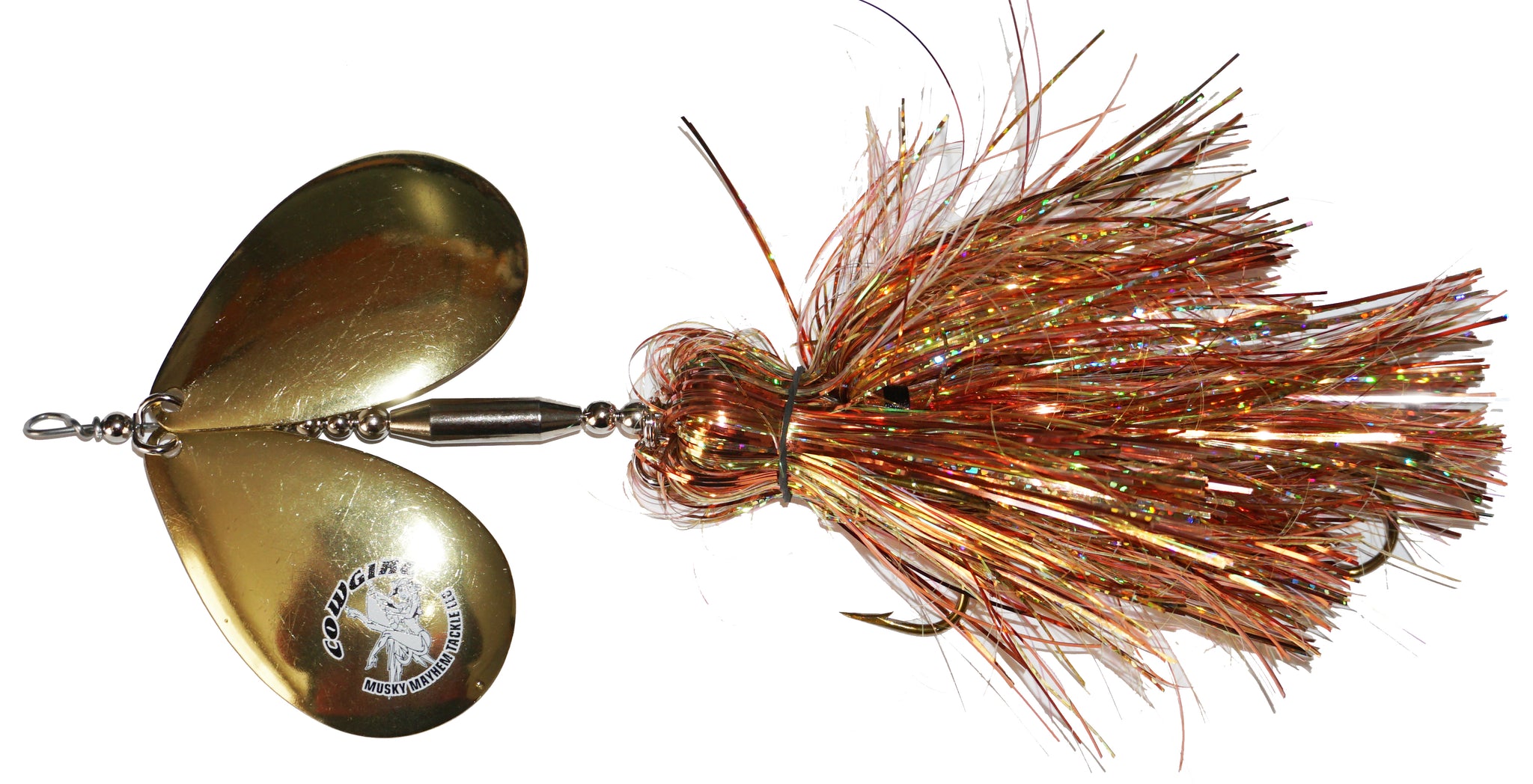 cowgirl fishing lure Musky Mayhem Tackle Double Cowgirl Bucktail gold-orange/brass