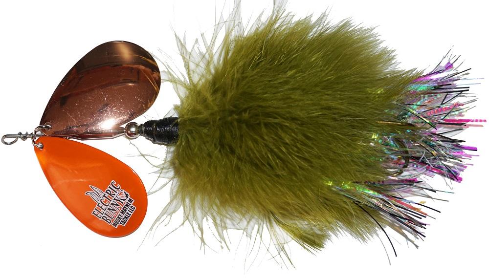 bunny bait fishing lure company Musky Mayhem Tackle Electric Bunny Bucktail olive perch