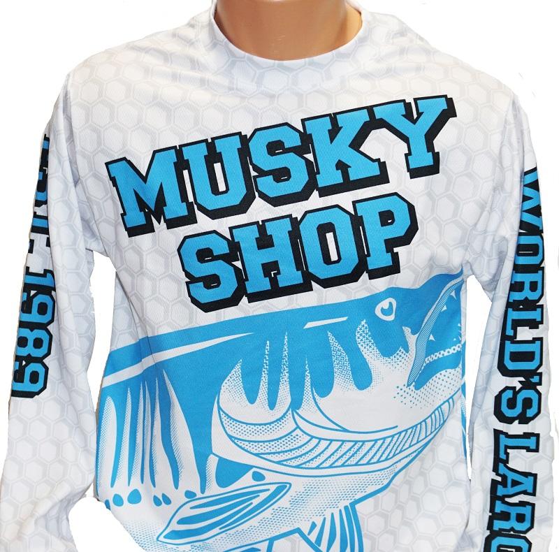 Musky Shop Long Sleeve Performance T-Shirt Crew Jersey Blue White 2XL
