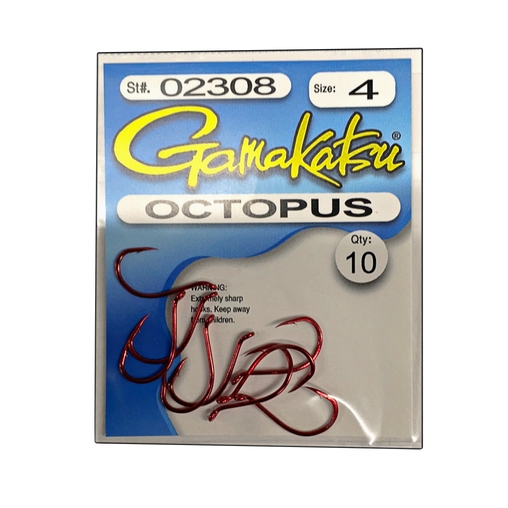 Gamakatsu 02608-Fr Octopus Loose Hooks, 7-Pack, Size 4, Red