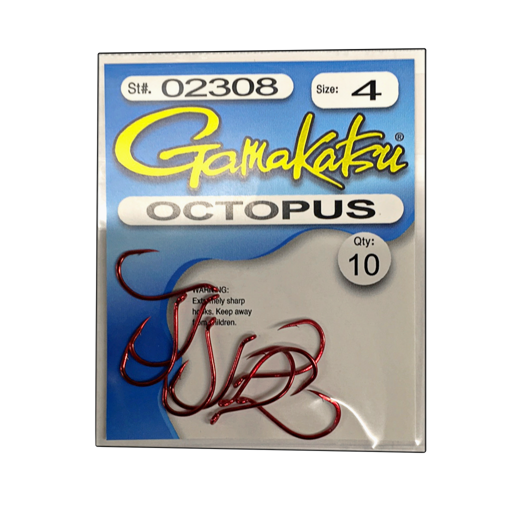 Gamakatsu 02309 Octopus Hook, Red, Size 2 - 8 count bag