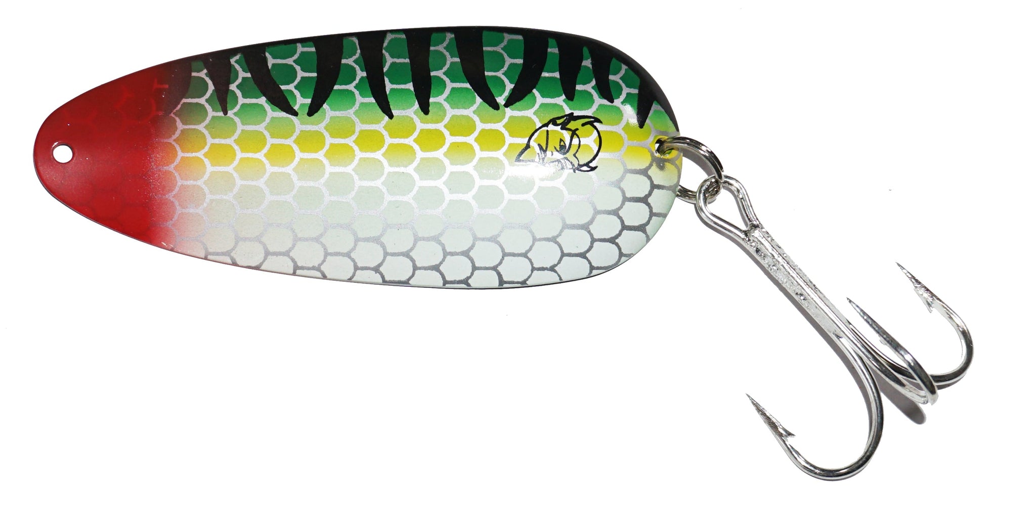 canoe paddle with daredevel fishing lures decoer for sale Eppinger Dardevle Husky Spoon scale White green sides