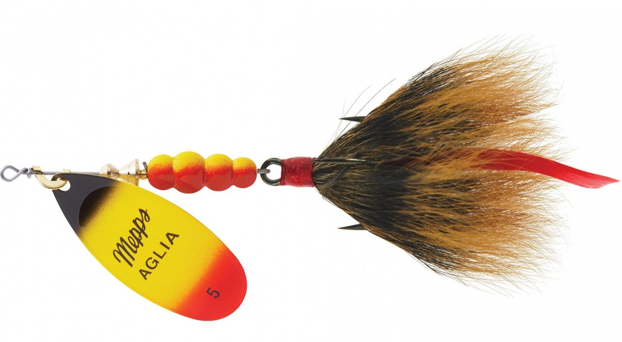 Mepps #5 Aglia Bucktail brown red White silver
