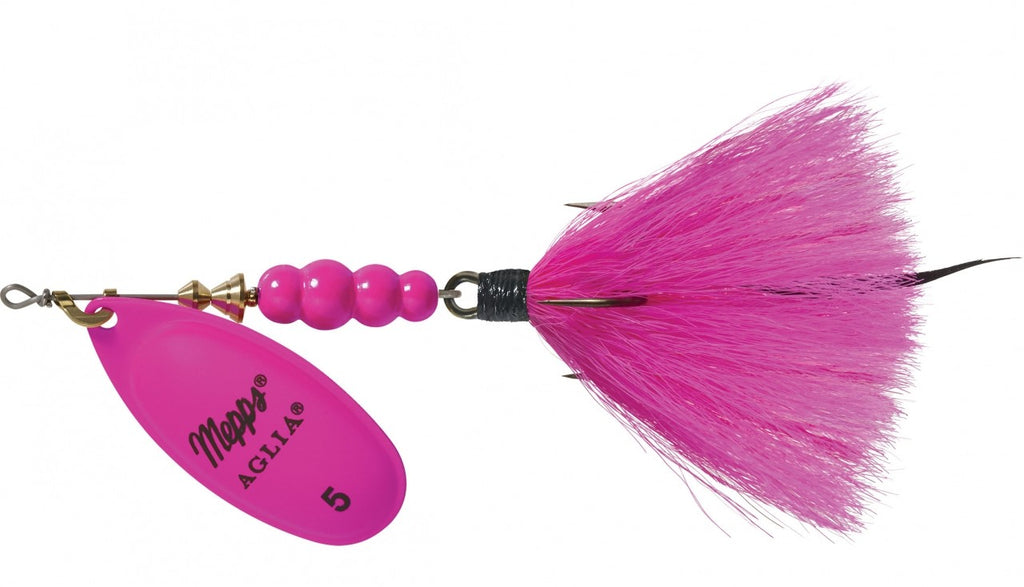 Mepps Dressed Aglia Spinner Hot Pink Blade/Pink Tail; 1/2 oz.