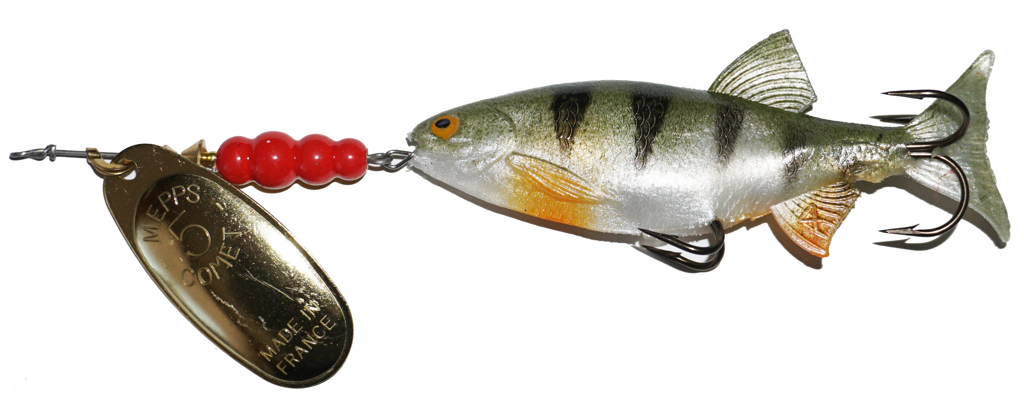 Mepps Comet Mino Bucktail Shad/Gold Red White