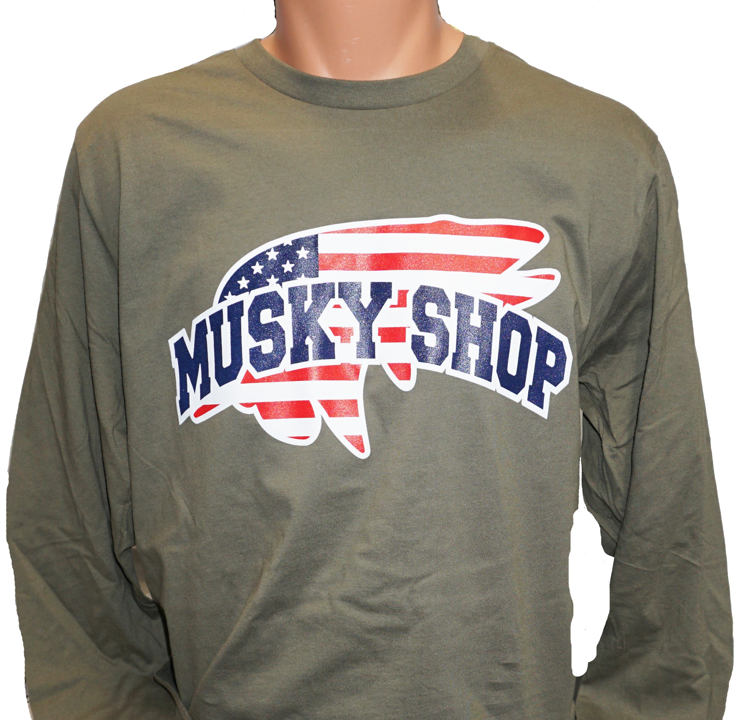 Musky Shop Military Green US Logo Long Sleeve T-Shirt XLarge