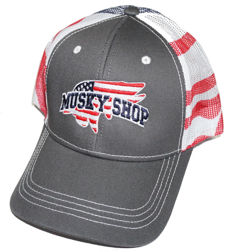 Musky Shop Charcoal Red White Blue Mesh Cap