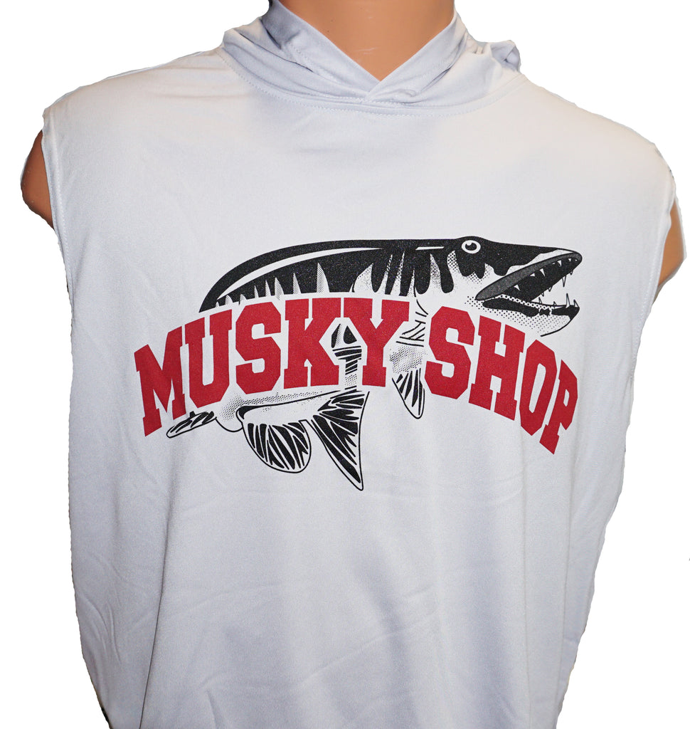Musky Shop Men's Cooling Performance Sleeveless Hooded Tee Silver
