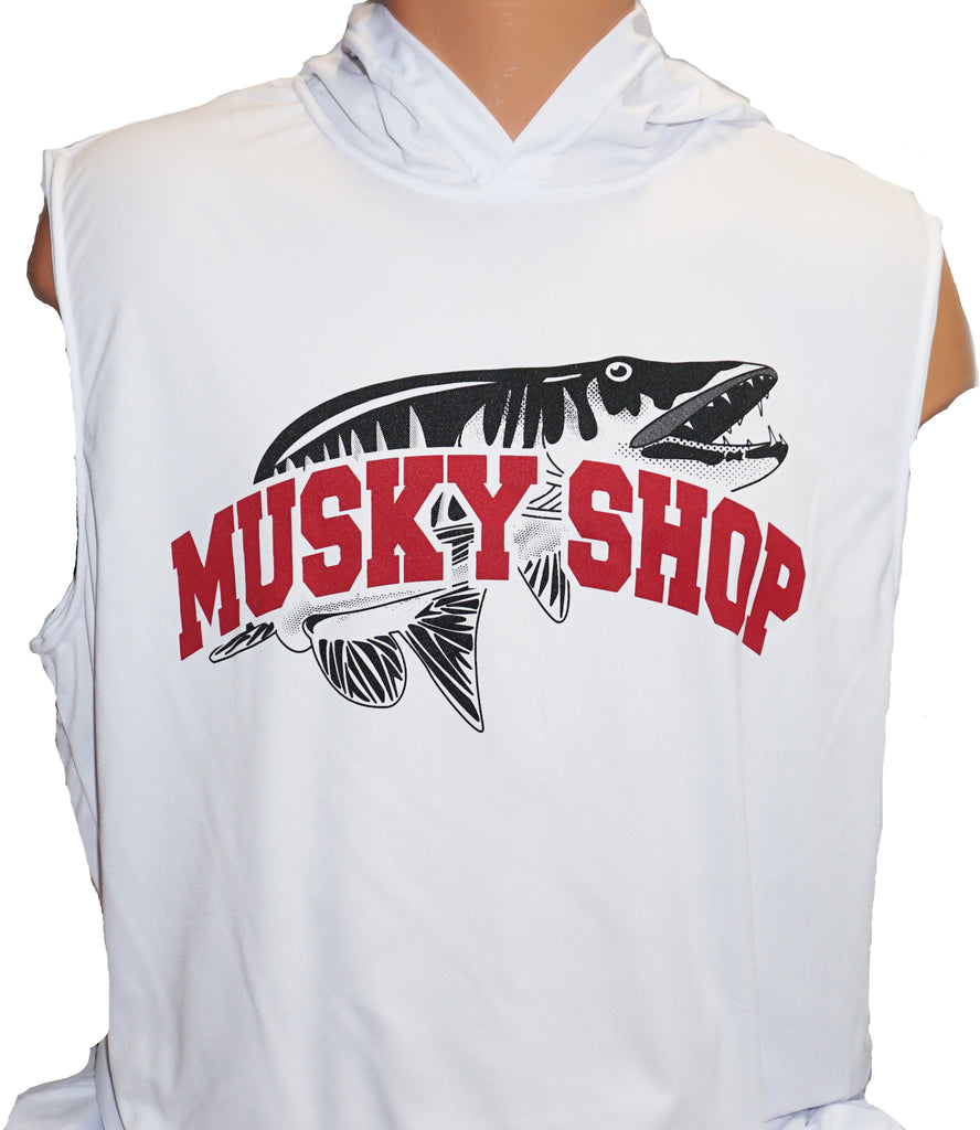 Musky Shop Men's Cooling Performance Sleeveless Hooded Tee White