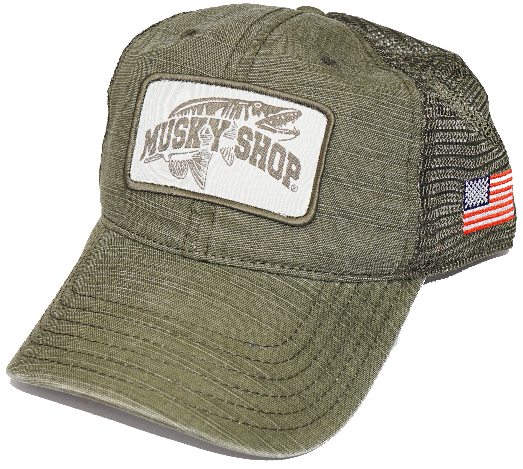 Musky Shop Washed Olive Patch Mesh Cap