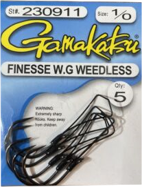 Gamakatsu Finesse Wide Gap Weedless Hook 5 Pack Size 2/0 - For Wacky  Rigging