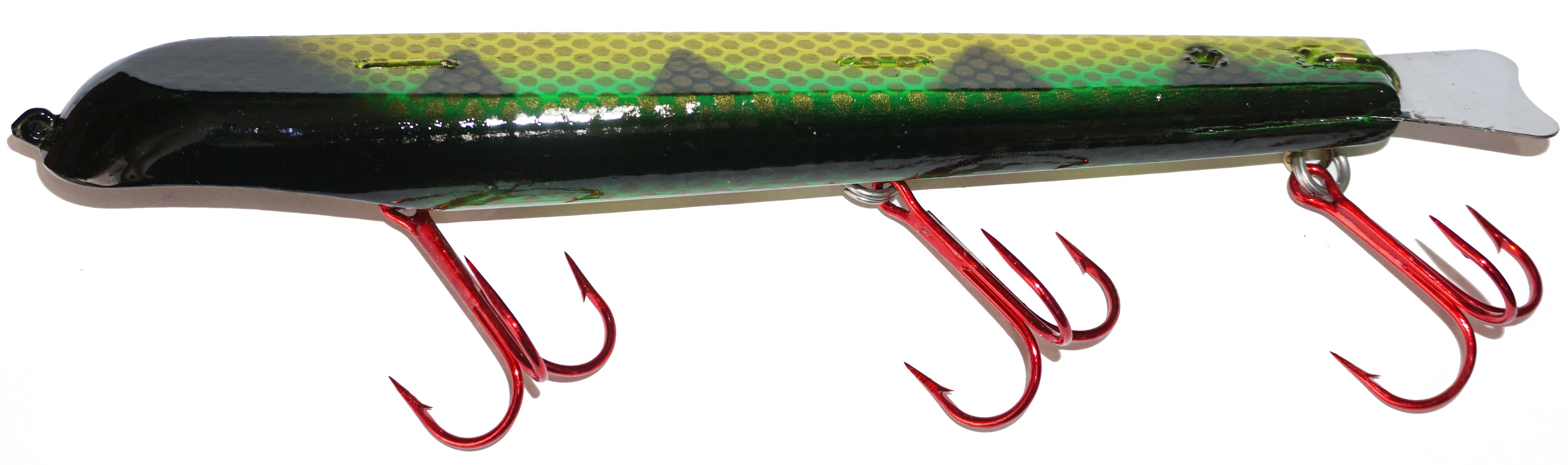 Suick Musky Lures Series 10 Dive and Rise Bait Red Hot Perch