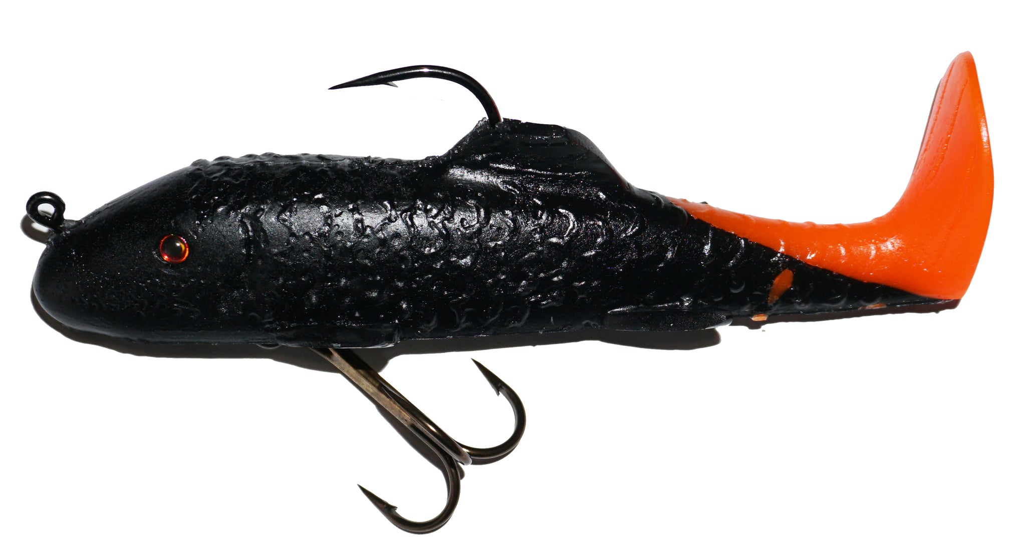 baking soda fish lure Suick Suzy Sucker 6" Swim Bait Black orange tail